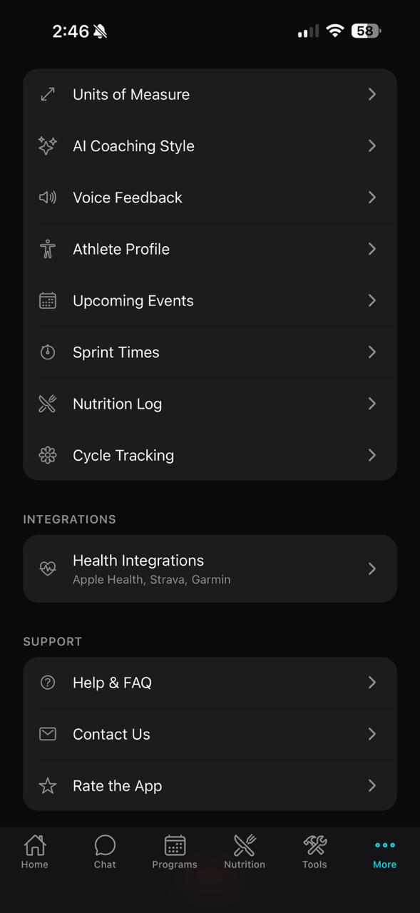 Settings & Profile screen